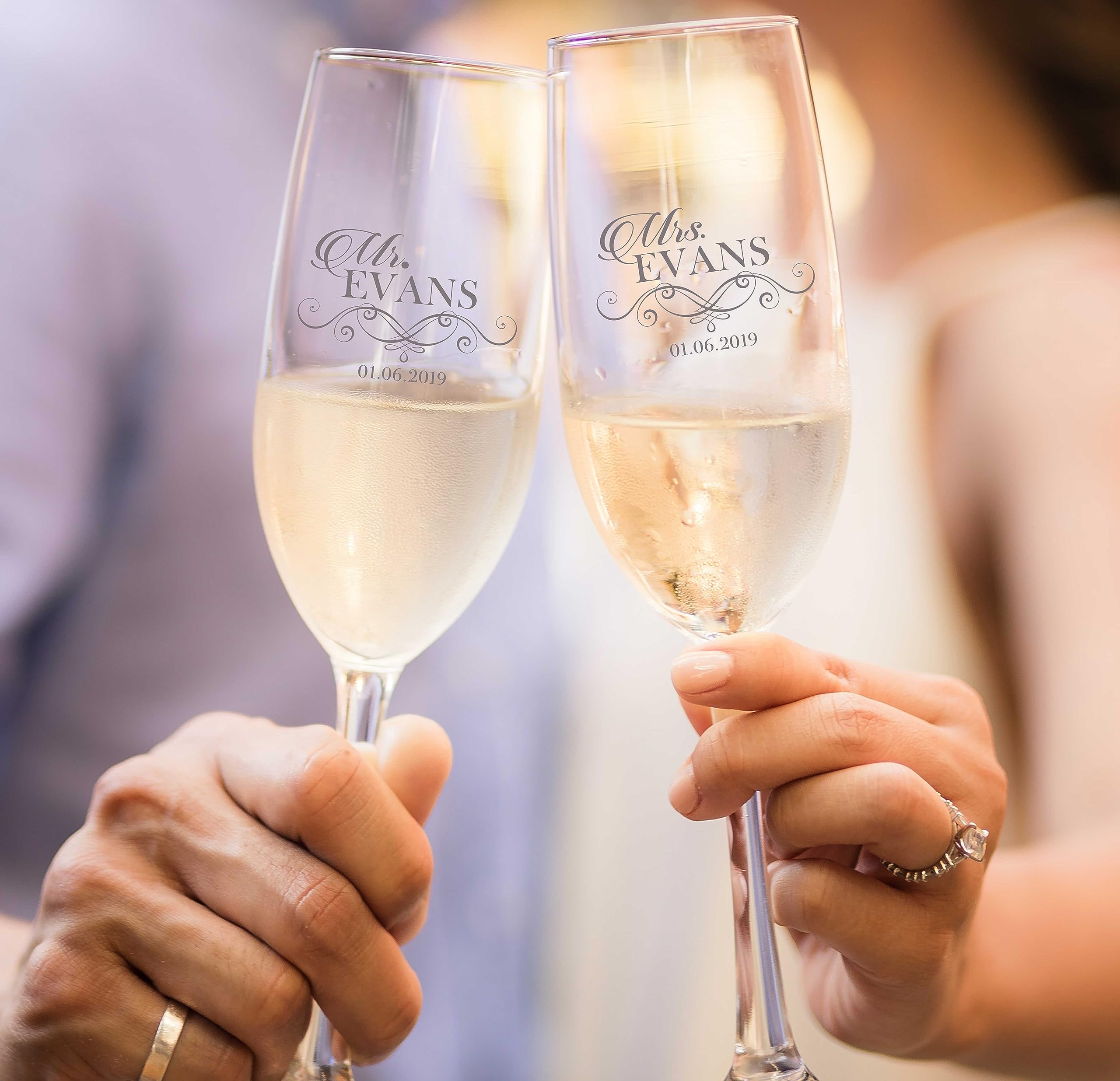 Personalized Bride and Groom Champagne Flutes - Custom Wedding Toasting Glasses