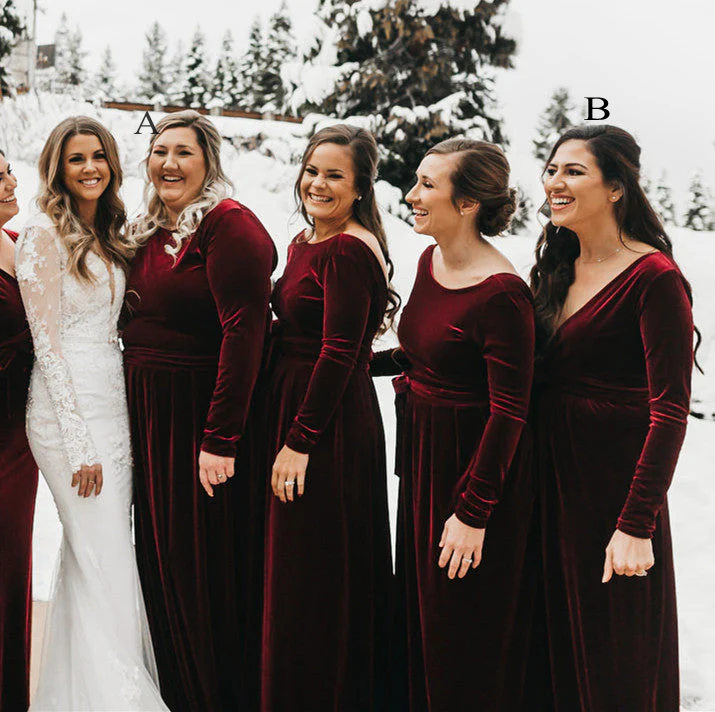 Find the Perfect Winter Bridesmaid Dresses with Long Sleeves & Velvet Fabrics