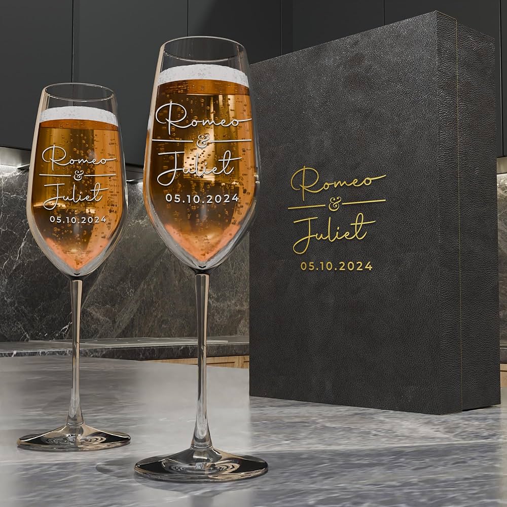 Unique Personalized Champagne Flutes for Bride and Groom - Perfect Wedding Gift Set