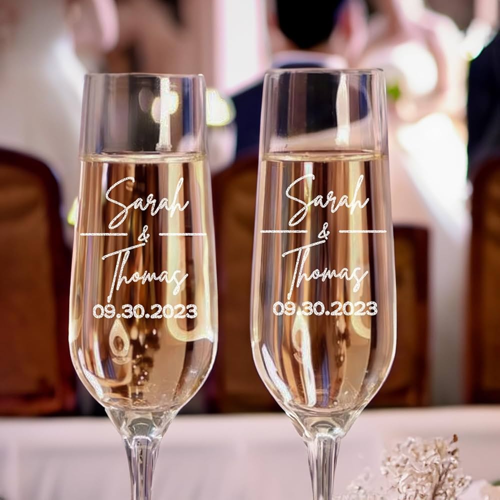 Unique Personalized Champagne Flutes for Bride and Groom - Perfect Wedding Gift Set