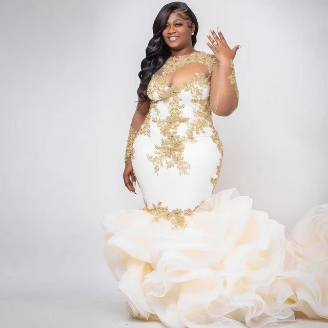 Elegant Gold & White Plus Size Wedding Dresses | Shop Now!