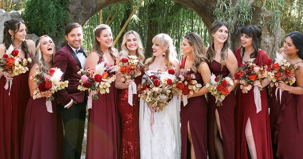 Best Burgundy Gold Bridesmaid Dresses for a Glam Wedding