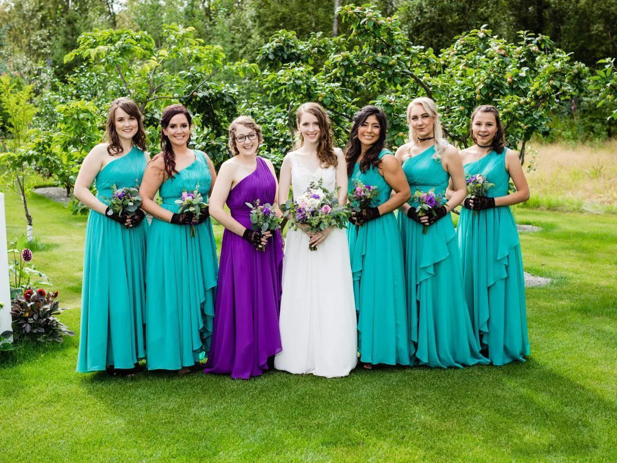 Trendy Purple and Teal Bridesmaid Dresses for an On-Trend Look