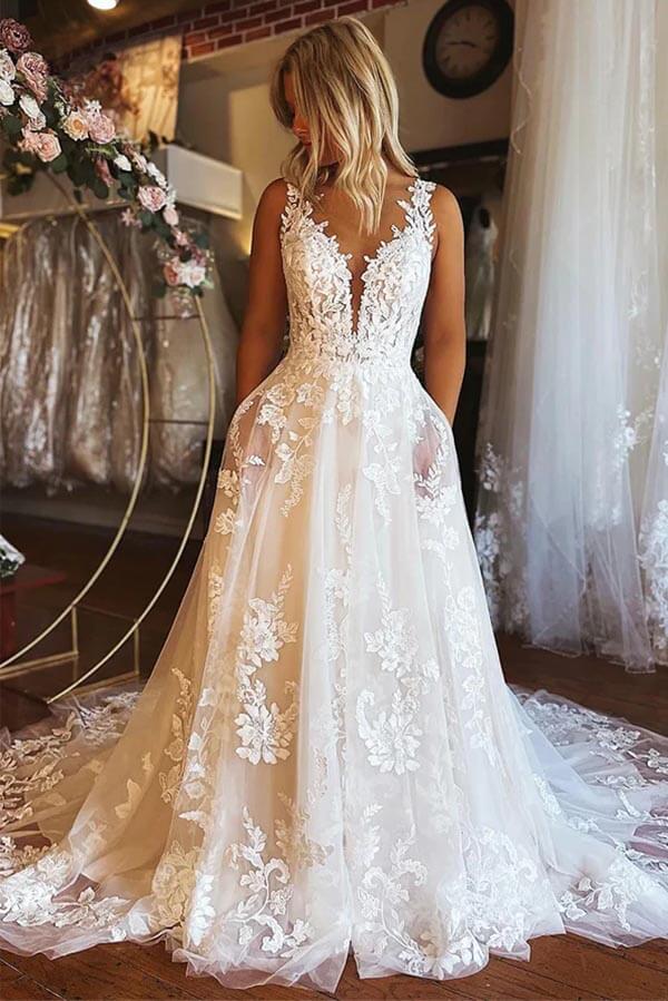 Affordable A Line Tulle and Lace Wedding Dress Online Deals