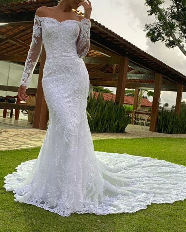 Shop Stunning Off the Shoulder Long Sleeve Mermaid Wedding Dress Now