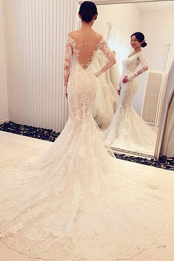 Shop Stunning Off the Shoulder Long Sleeve Mermaid Wedding Dress Now