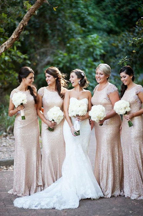 Shine Bright: White Gold Bridesmaid Dresses for Your Big Day