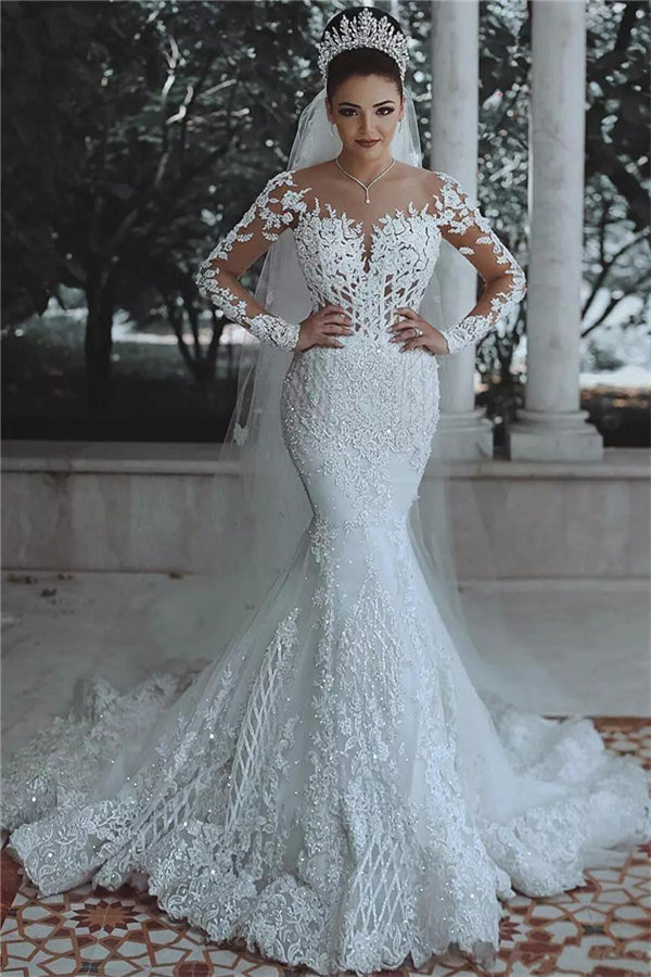 Stunning Mermaid Wedding Dress With Long Sleeves - Perfect for Your Big Day!